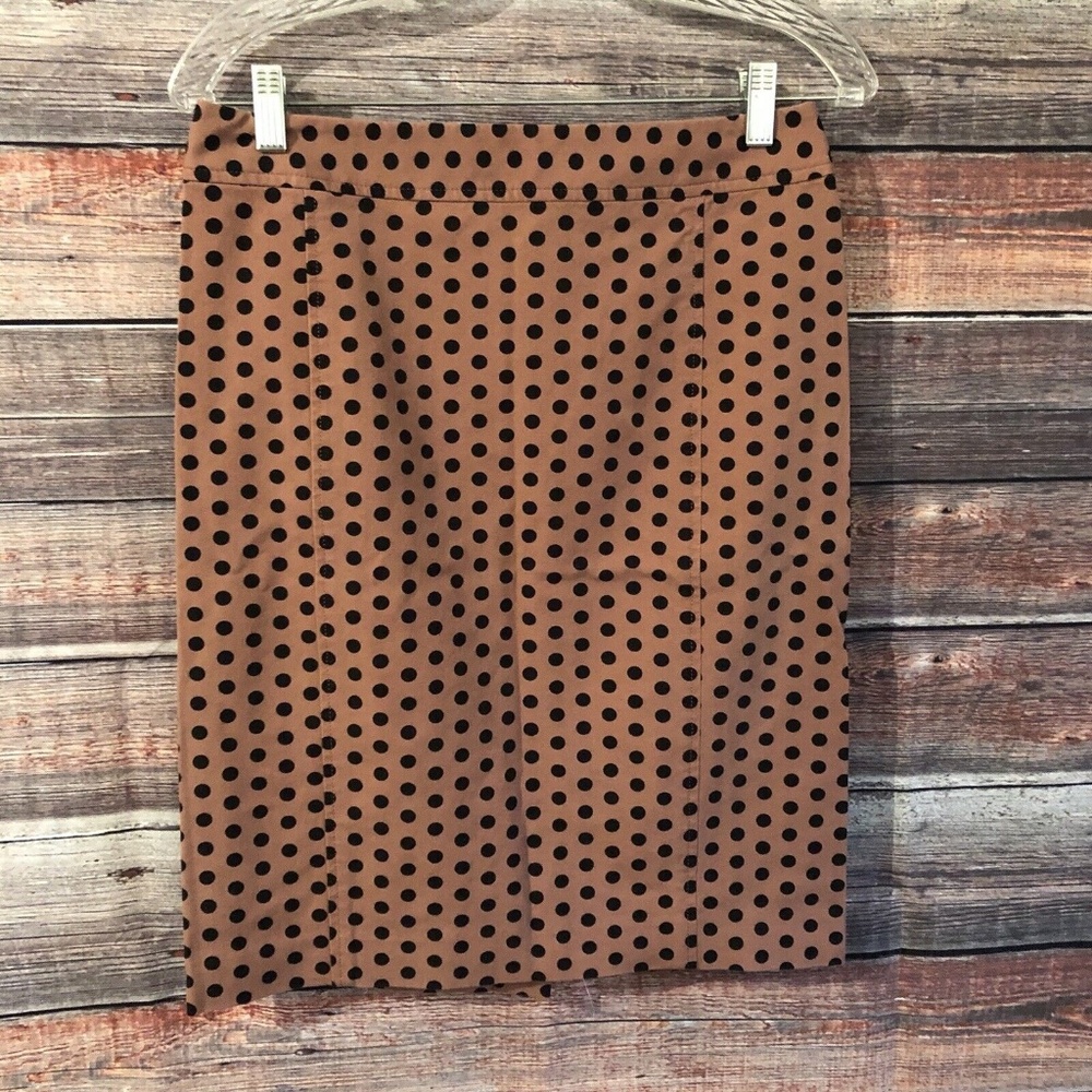 Ann Taylor LOFT Size 4 Brown Black Polka Dot Pencil Skirt